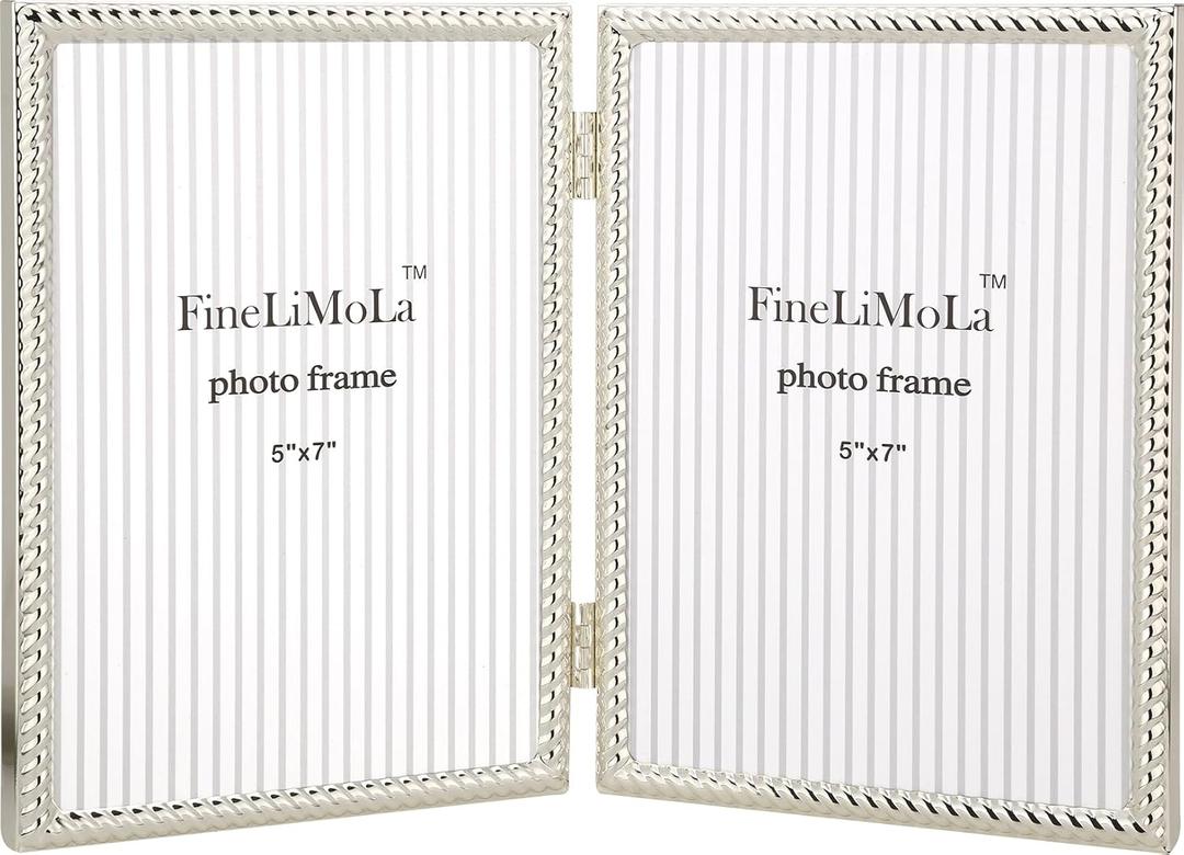 5x7''Silver Double Frames,Rope Design Metal Photo Frame with Black Velvet Backing and Real Glass Front,5x7'' Hinged Silver Double Picture Frame for Tabletop and Shelf Display 5x7''Silver Double Frames,Rope Design Metal Photo Frame with Black Velvet Backing and Real Glass Front,5x7'' Hinged Silver Double Picture Frame for Tabletop and Shelf Display