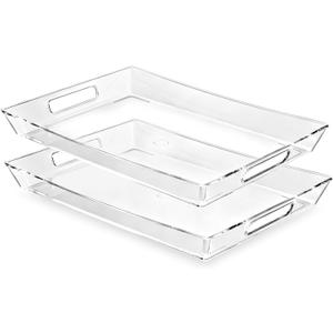 Clear Plastic Serving Tray with Handles, BPA-Free Storage Organizer Tray -2 Pack Large Trays 20.5"x14" Reusable Serving Platters for Appetizer, Fruit, Kitchen, Desk & Serving Tray for Party Supplies