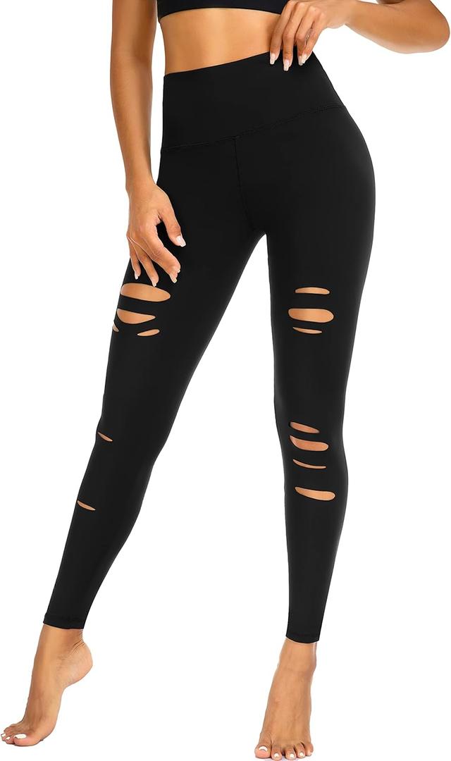 FULLSOFT Buttery Soft Leggings for Women - High Waisted Tummy Control No See Through Workout Yoga Cycling Tights Pants (XX-Large-3X-Large, S-black (Fashion Ripped))