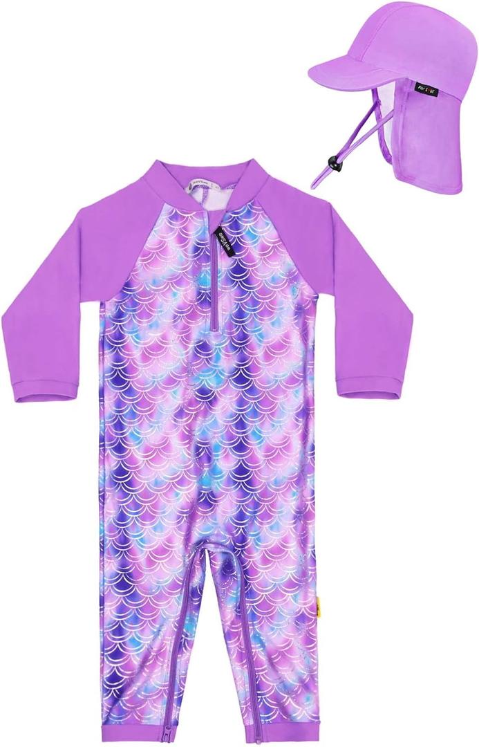 WeVSwe Baby Swimsuit Girl Rash Guards Sun Protection Infant Long Slevee Bathing Suit Quick Dry with Sun Hat (6-12 Months)
