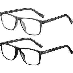 Bifocal Reading Glasses Men Women - Blue Light Computer Readers Progressive Clear Top Wide Frame Cheaters Eyeglasses (Black & Gunmetal)
