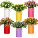 Maxdot 6 Sets Spring Centerpiece for Table Artificial Milan Flower with Metal Pots Colorful Faux Milan Floral Arrangements for Dining Table Kitchen Counter Home Wedding Decor (Retro)