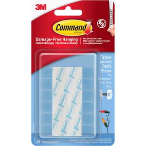 Command Mini Clear Refill Strips for Command Decorating Clips - 40 Adhesive Strips - Hanging Clips for Decorations and Fairy Lights - Damage Free Hanging