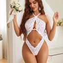 Avidlove Sexy Lingerie For Women Lace Teddy Bodysuit Cut Out One Piece Mini Babydoll (White, S)