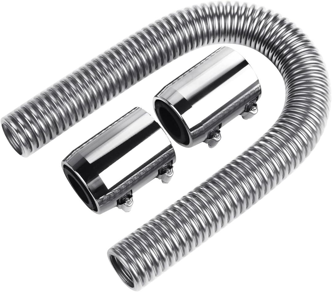 24" Stainless Steel Radiator Hose Flexible Coolant Water HoseUniversal Adapter Coolant Radiator Hose Kit With Chrome Caps