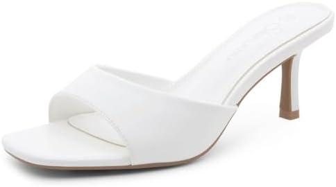 Shoe Land Women's Low Heels Stiletto Heeled Slides, Open Toe One Band Slip-On Heeled Mules – Dressy Heeled Sandals for Prom, Party Wedding and Vacation, Size 7