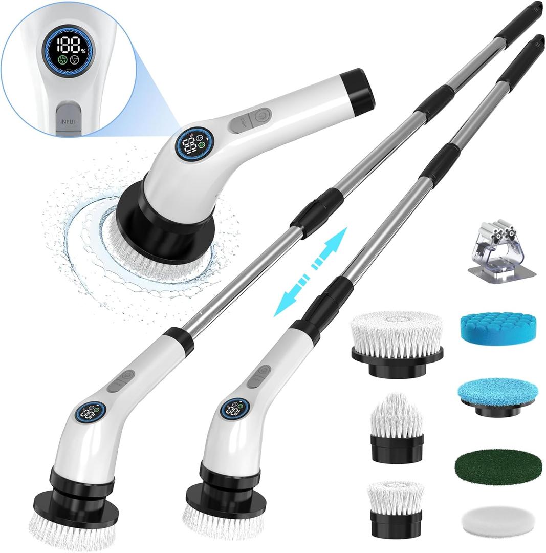 Electric Spin Scrubber Cleaning Bathroom: Shower Cleaner Brush, Cordless Power Scrubber for Tub Tile and Floor (Handle Length 50)