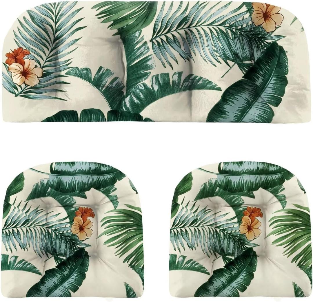 3 Pieces Waterproof Chair Cushions for Patio Wicker Furniture Set
Indooor Outdoor Replacement Cushions for Loveseat and Chairs, Floral Wicker Chair Cushions for Porch Lawn Sofa, White Green