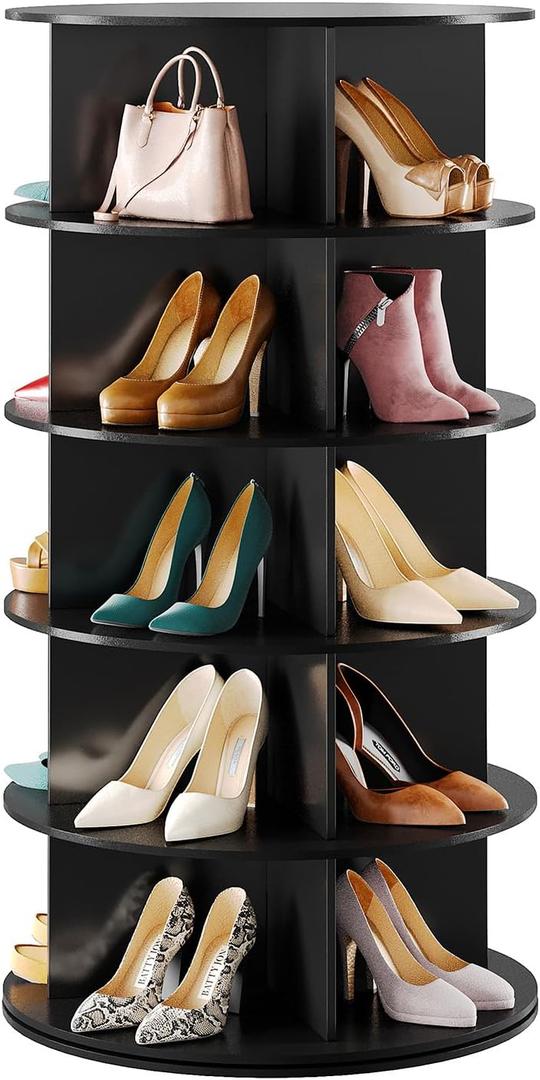 SpaceAid Black 5-Tier Spinning Rotating Shoe Rack Organizer, Shoe Display Tower Lazy Susan, Revolving Shoes Rack StorageOrganization, 360 Vertical Bags Holder Rotate Organizer, 5 Tier, 45.3" H
