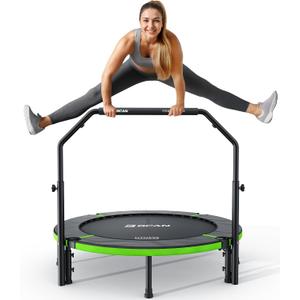 BCAN SP3 48" Foldable Mini Trampoline, Rebounder Trampoline for Adults, U/T Adjustable Foam Handle, Exercise Rebounder for Adults Indoor/Garden Workout, Max Load 330lbs/440lbs-40T-Green