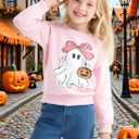 Girl Boy Pumpkin Ghost Pullover Long Sleeve Cute Spooky Tops Halloween Sweatshirt (Pink)