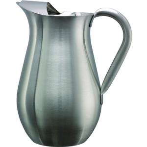 Service Ideas WPB2BS Water and Cold Beverage Pitcher with Built-in Ice Guard, Bell Shaped, 2 Liter (66.6 ounces), Dishwasher Safe, Brushed Stainless Steel