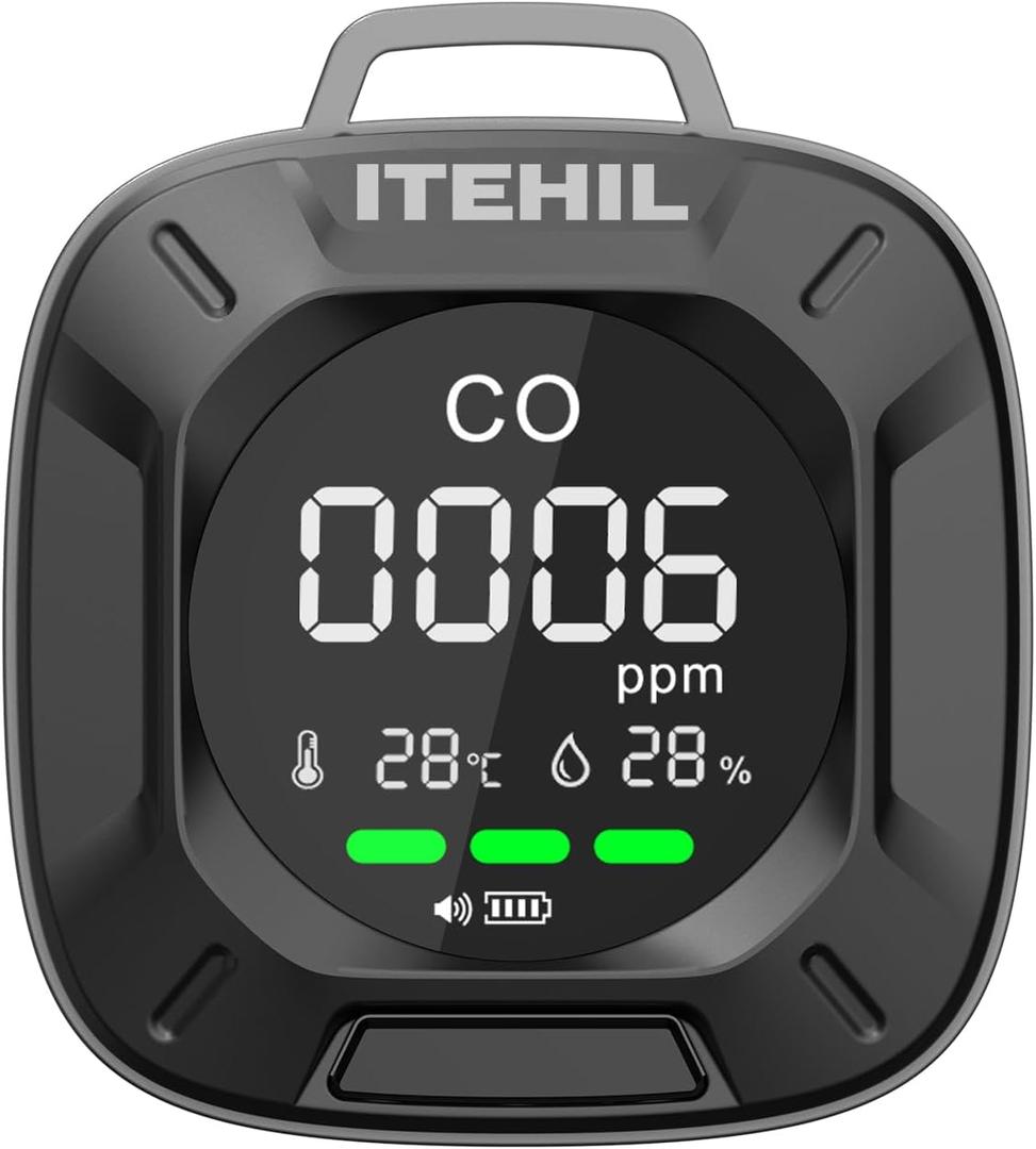 Portable Carbon Monoxide Detector, Mini 3-in-1 CO Detector for Travel & Camping, Camping Carbon Monoxide Detector for RV Car (Black)