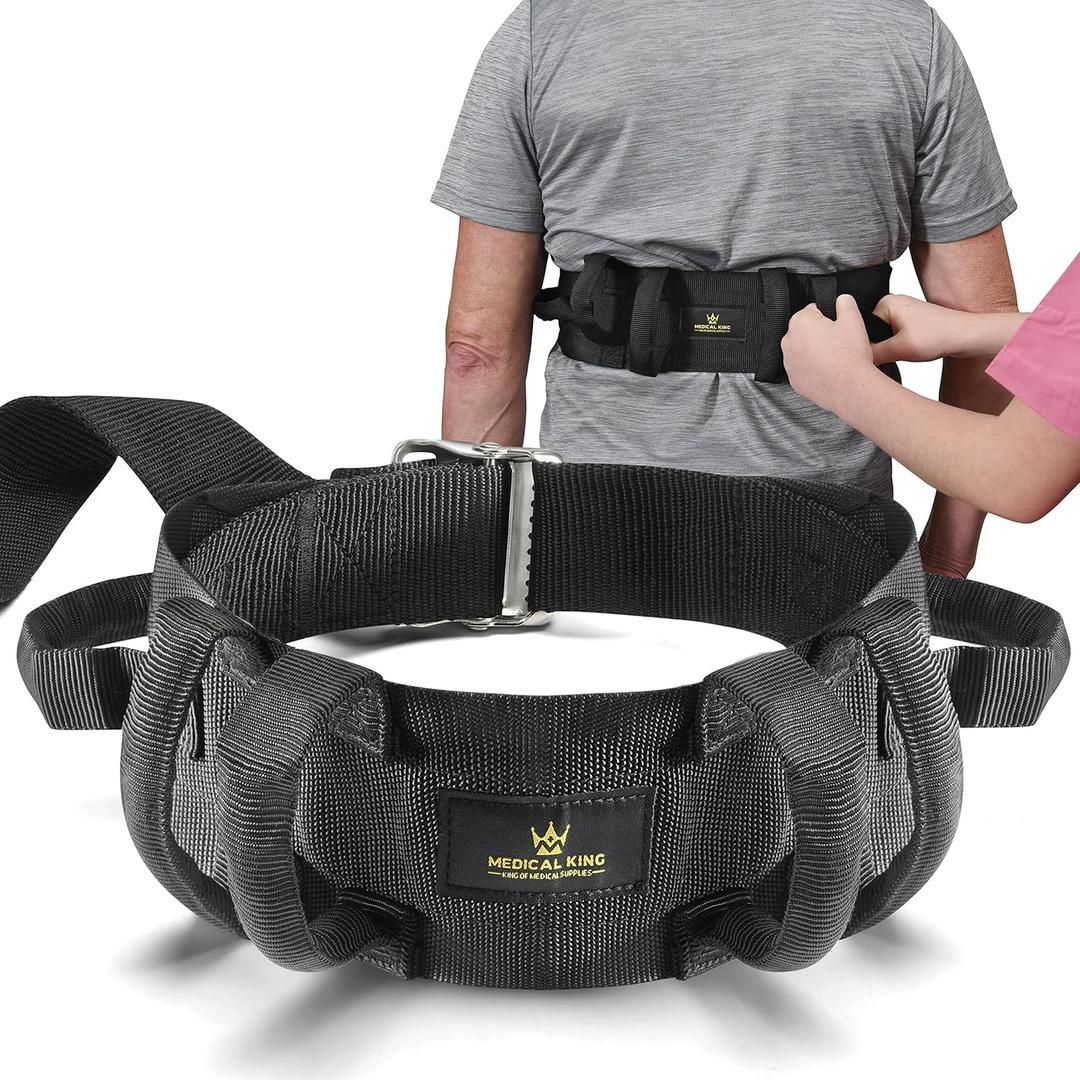 Medical king Gait Belt with 6 Handles Transfer Belt Fle to Unlock - 50" Holds up 500 LBS - or Lifting Seniors - Great Lift Belt for Elderly, Therapy, Handicap etc. Walking & Standing - Easy Buck