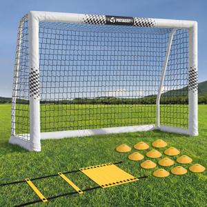 Soccer Goal for Backyard, 8x5/6x4 FT Heavy Duty Soccer Net with Safety Foam Padded Metal Post, Durable Goals with Training Set Agility Ladder & 12 Cones for Youth & Adults Practice
