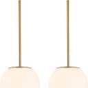 Modern Globe Pendant Light Large Mid Century, Shatterproof Acrylic Opal Shade, Gold Finish, 2-Light, Adjustable Height for Sloped Ceilings, Hanging Lamp for Kitchen Island Dining Room Hallway, 2 PACK-1