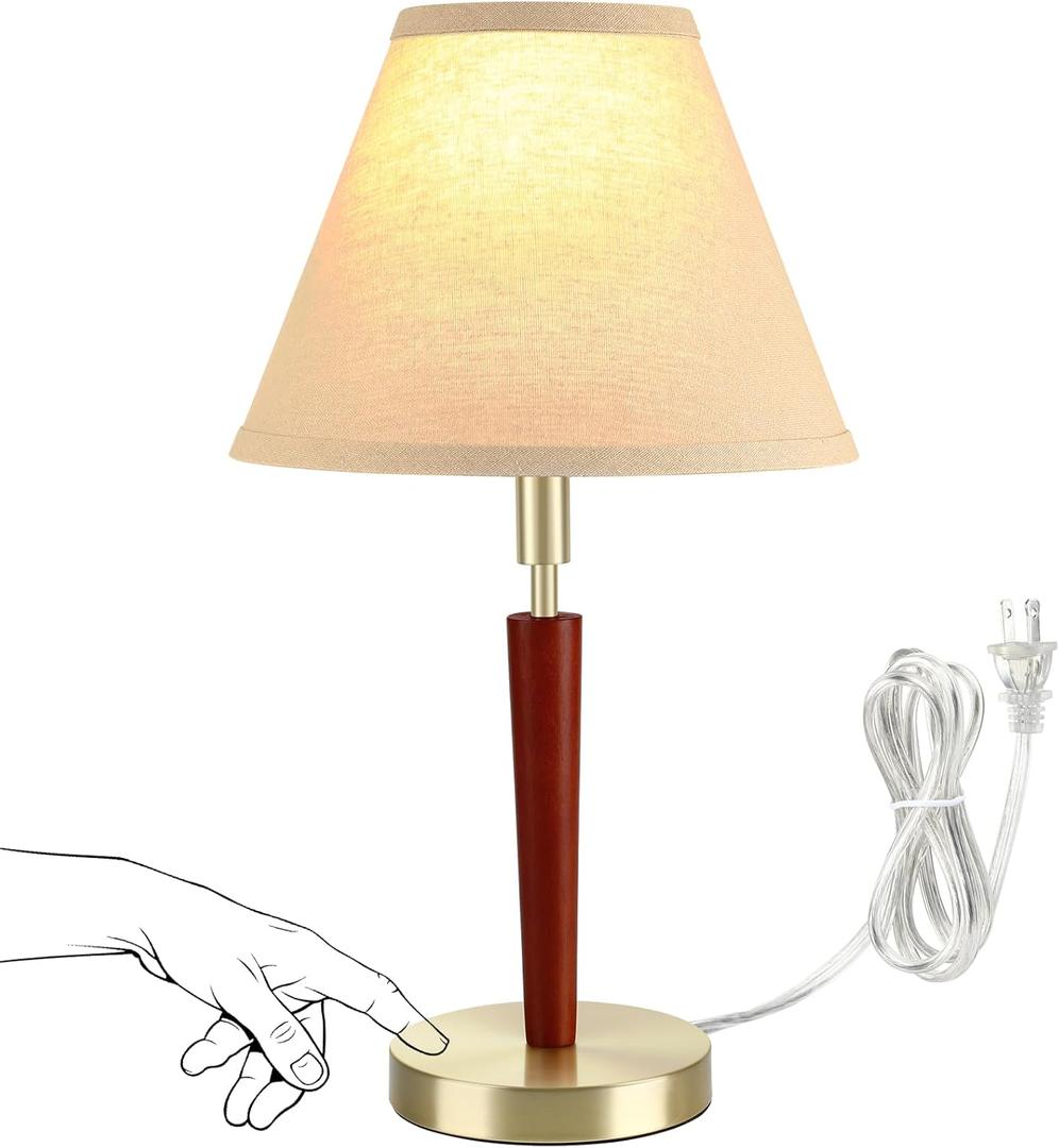 Touch Control Mid-Century Modern Table Lamp, 3-Way Dimmable Wood Bedside Lamp for Bedroom, Living Room, Nightstand, Office Touch Control Mid-Century Modern Table Lamp, 3-Way Dimmable Wood Bedside Lamp for Bedroom, Living Room, Nightstand, Office