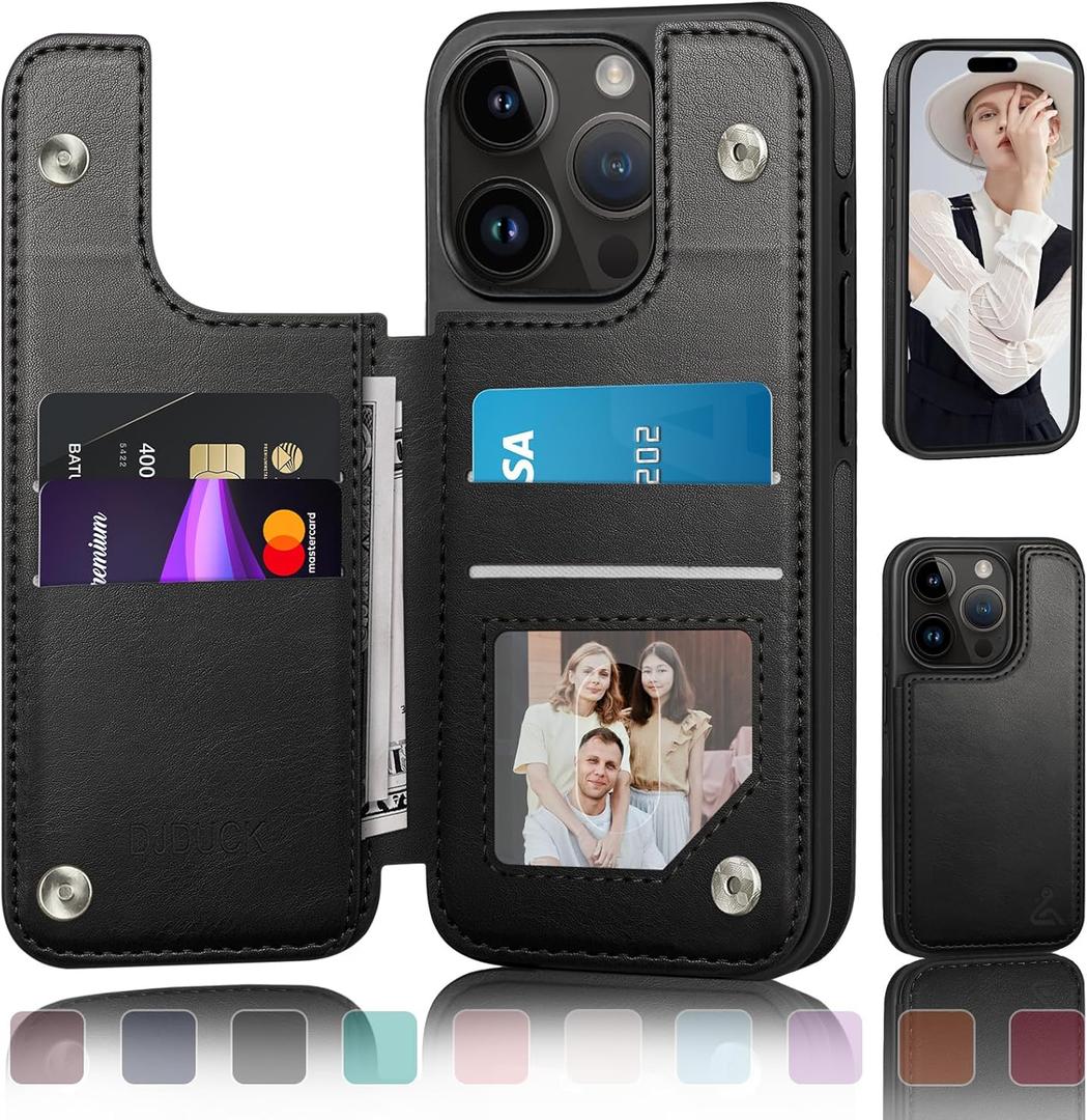 DJDUCK Designed for iPhone 14 Pro Case Wallet with Card Holder, [Magnetic Clasp Cover] [RFID Blocking Leather Protection] Shockproof Women Men Cases 6.1 Inch for Apple 14 Pro Black