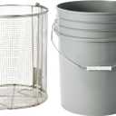 Dip-and-Drain Stainless Steel Parts Cleaning Basket with Swinging Handle 9 1/2" x 12" with 1/4" Mesh Openings (Fits Included 5 Gallon Bucket)