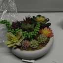 MyGift 8 Inch Round Modern Artificial Succulent Arrangement Potted in Gray Concrete Plant Bowl, Assorted Faux Mini Succulents in a Decorative Planter Pot (Grey)