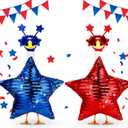 Abbylike 2 Set 4th of July Porch Goose Outfit 250th Red Blue Disco Sequin Star Yard Goose Costume Clothes Fits Large 23'' Cement for Independence Day American Patriotic Statue Patio Garden Art Decor
