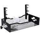 Large Under Desk Cable Management Tray - Heavy Duty Metal Cord Organizer with No Drill Installation for Office & Home Office Desks to Hide Wires & Power Strips (Black, XL)