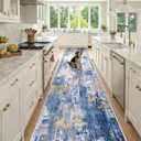 RELEANY Washable Runner 3'x12' Abstract Area Rug for Hallway Blue Gold | carpet for kitchen, entryway, bathroom, living room, bedroom, printed pattern, non-slip, soft, stain-resistant, easy to clean