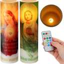 Landhoow 2 Pcs Religious Flameless LED Prayer Candle Real Wax Baptism Candle Set St. Jude and Sacred Heart of Jesus Battery Operated Candles with Remote Control