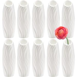 SOUJOY 10 Pack Plastic Composite Flower Vase, Unbreakable Floral Vase Home Decor Centerpieces, White Tall Conic Bud Vase for Wedding Decor, Living Room, Arranging Bouquets