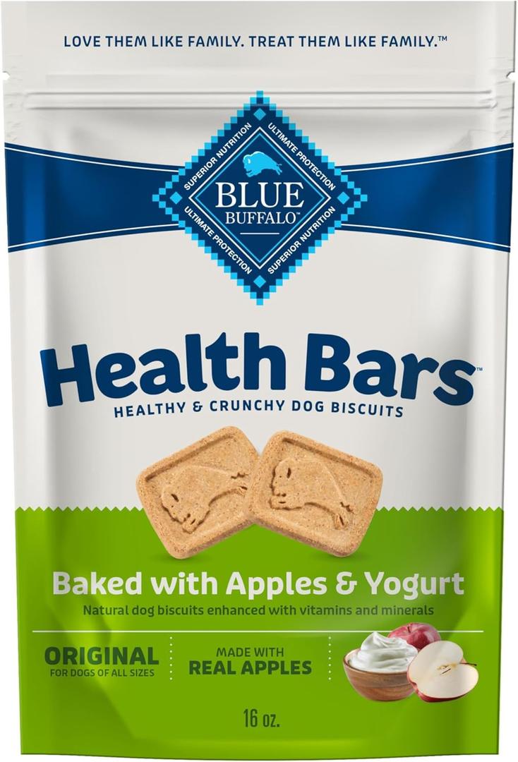 Blue Buffalo Health Bars Crunchy Dog Biscuits, Oven-Baked with Natural Ingredients, Apples & Yogurt, 16-oz Bag (Best By: 12/05/2026)