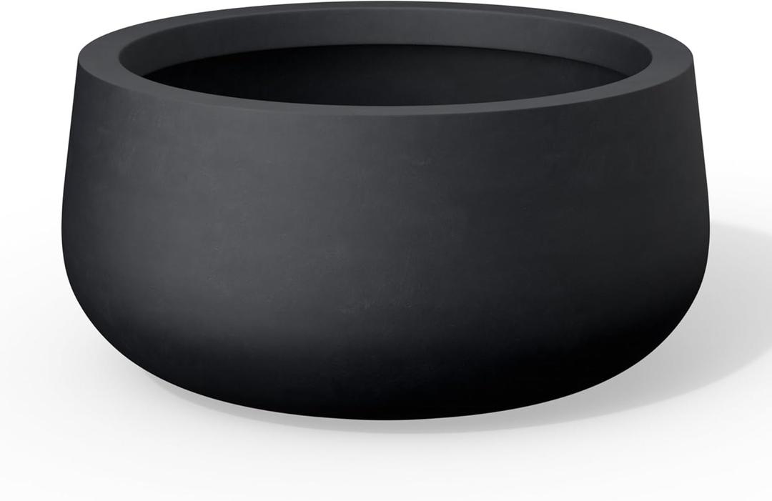 Kante 11.8 Inch-Dia Round Concrete Bonsai Planter with Drainage Hole, Large Plant Pot for Indoor Outdoor Plants, Suitable for Patio, Garden, Home, Black