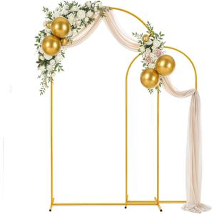 Gold Metal Arch Backdrop Stand for Wedding & Birthday Party Decorations, Foldable Balloon Arch Frame with Easy Assembly, Photo Booth Backdrop Dcor with Fairy Lights Options