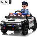 12V Police Car Ride On Car for Kids, Ride on Toy with Remote Control, Emergency Alert Tones, Megaphone, Flashing Lights, Music, Spring Suspension