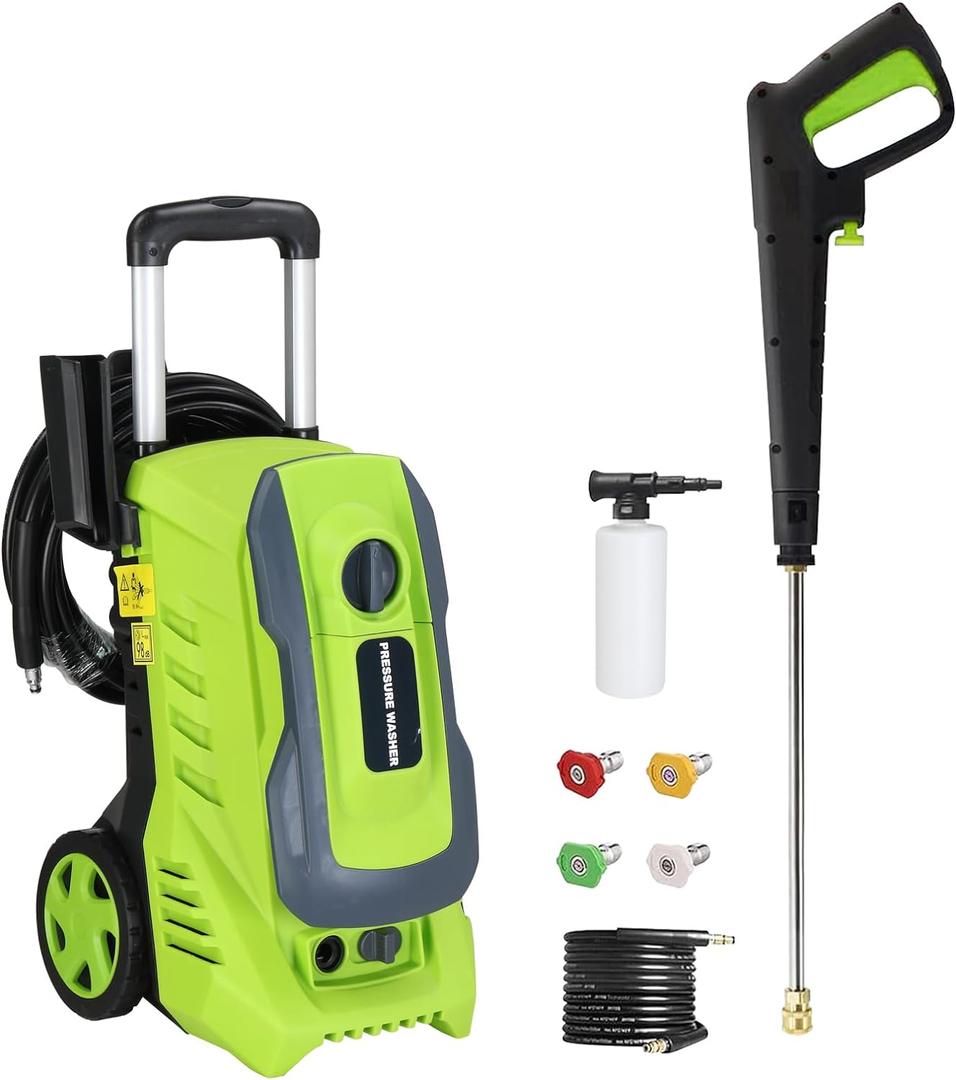 Winado Electric Pressure Washer 3300PSI, Max 2.0 GPM Power Washer Machine with Hose Reel, 4 Quick-Connect Nozzles, Spray Gun, Foam Spray for Car, Patio, Garden, Driveways Cleaning(Green)