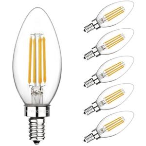 E12 Candelabra Bulbs 60 Watt, Chandelier Light Bulbs LED Candle Bulb 3000K Soft White, B11 LED Bulb Dimmable 6W 500 Lumens Filament Decorative Small Base Clear Glass, 6 Pack