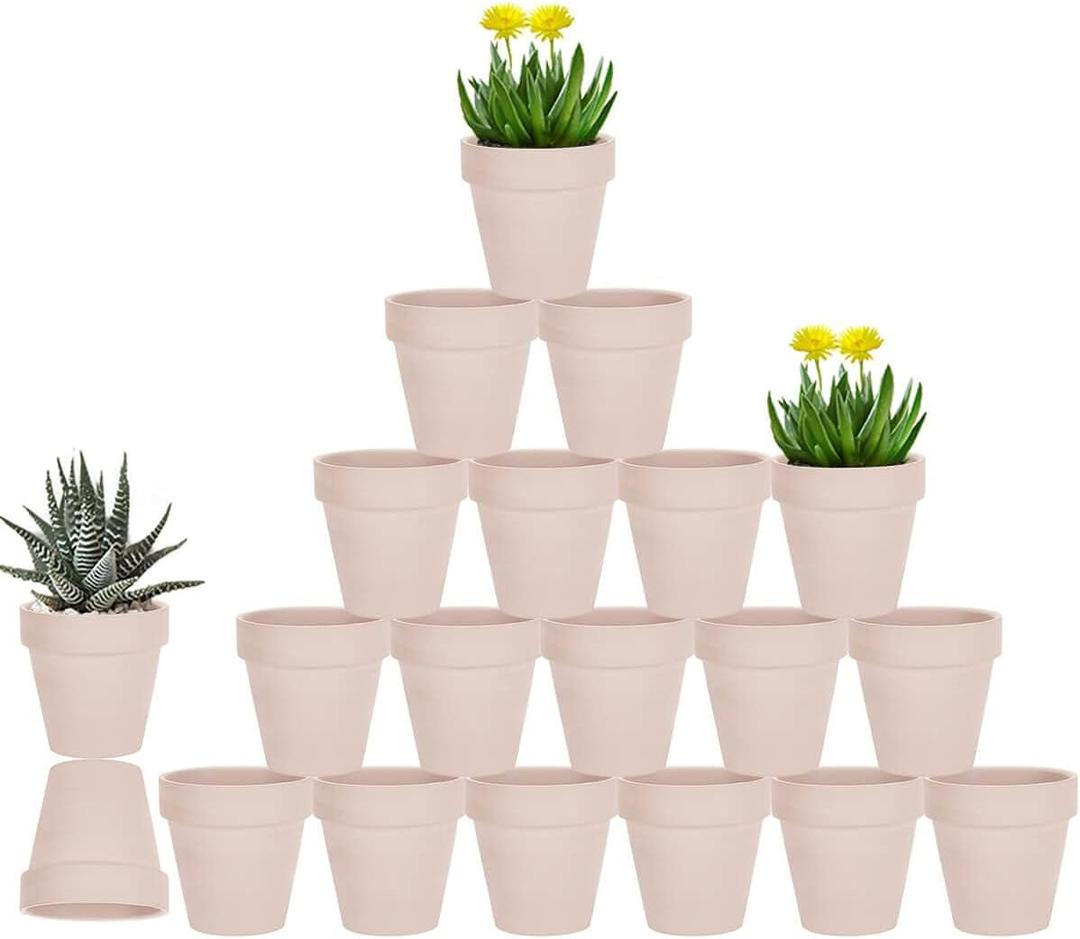 vensovo 3 Inch Pink Terra Cotta & Terracotta Pots with Drainage - 20 Pack Clay Flowerpots, Succulent Nursery Planter Great for Plants, Crafts, Wedding Favor (Pink)