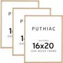 puthiac 16x20 Solid Oak Wood Picture Frame, Fits 12x16 with Mat or 16x20 Without Mat, Wall Display Only, Vertical or Horizontal, Plexi Front, 3 Pack, Natural Oak