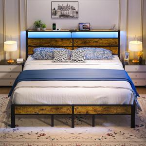 Liians King Size Bed Frame with USB Type C Charging Station Headboard, Smart LED Lights, Metal Platform Noise Free, No Box Spring Needed, Easy Assemably