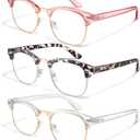 racico Computer Blue Light Blocking Glasses Blue Light Glasses Men Women, Anti Blu-Ray Clear Gaming Glasses Lenses (A3 Crystal Gold/Leopard/Crystal Pink)