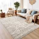 Soalmost 5x7 Area Rugs for Living Room, Washable Vintage Floral Non-Slip Low Pile Neutral Rug Soft Throw Carpet for Dining Room Bedroom Home Office Nursery (Light Brown, 5'x7')