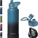 40oz Insulated Water Bottle with Straw, Stainless Steel Metal Vacuum Water Flask, Large Thermal Water bottle with Leakproof 3 Lids for Travel, Camping, Gym Sports Indigo Black