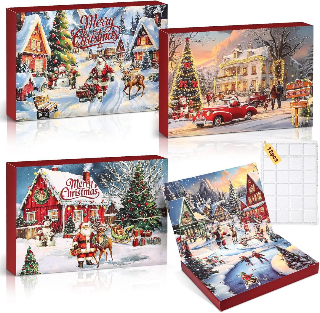 12 Sets Empty Advent Calendars to Fill 24 Days Christmas DIY Advent Calendar 2026 Boxes Xmas Countdown Ornament Bulk Gifts for Adults Family Friends, 13" x 9" x 1.6"(Santa Claus)