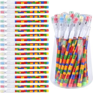 Kolewo4ever 48pcs HB Building Block Pencil Translucent Multicolor Non Sharpening Pop Up Plastic for Exams, School, Office, Sketching Learning Activities