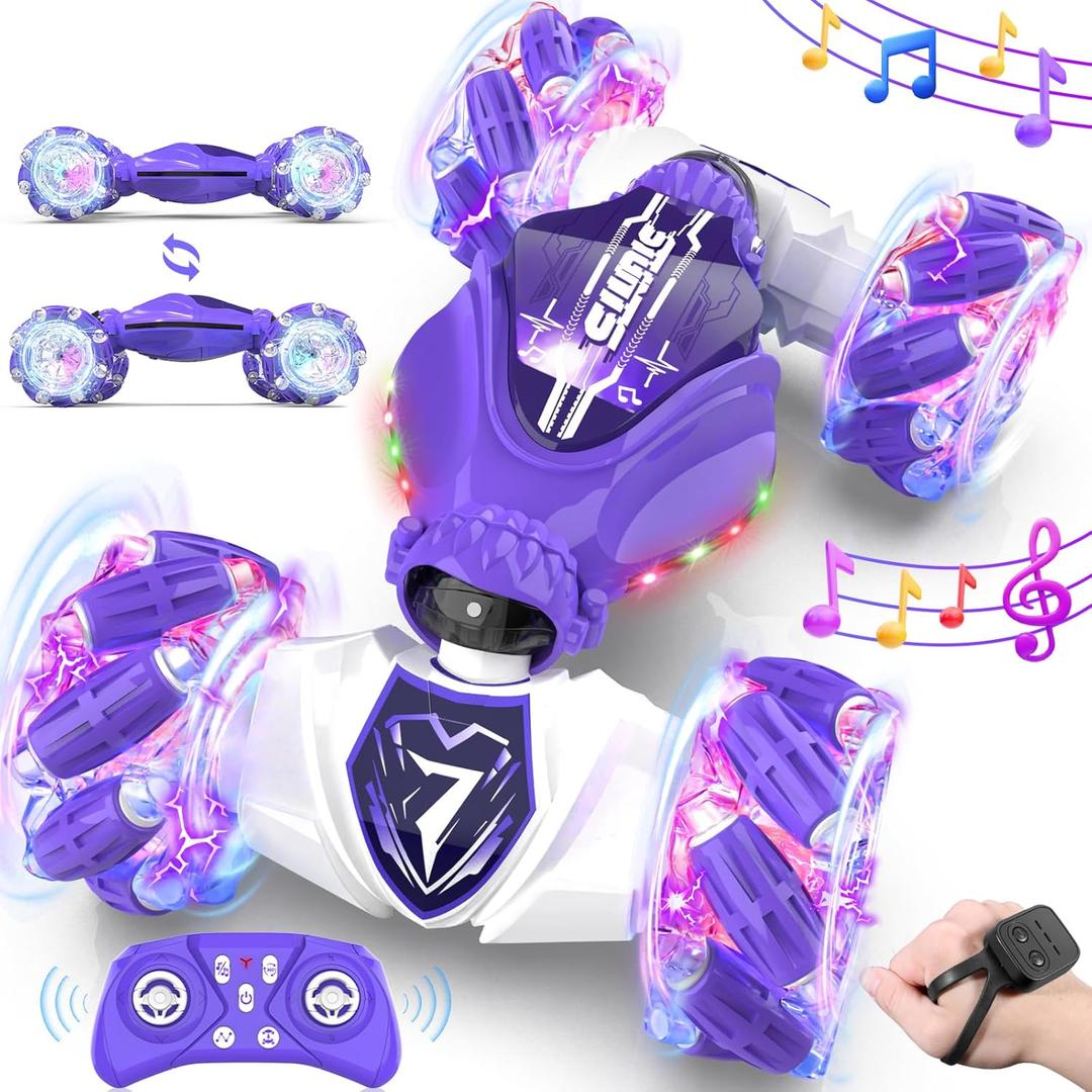 Gesture Sensing Remote Control Car Toys - Drift RC Stunt Car for Kids | 360 Rotating 4WD Transform RC Cars | 2.4Ghz Hand Controlled with Lights Music | Valentines Gifts for Kids (Purple)