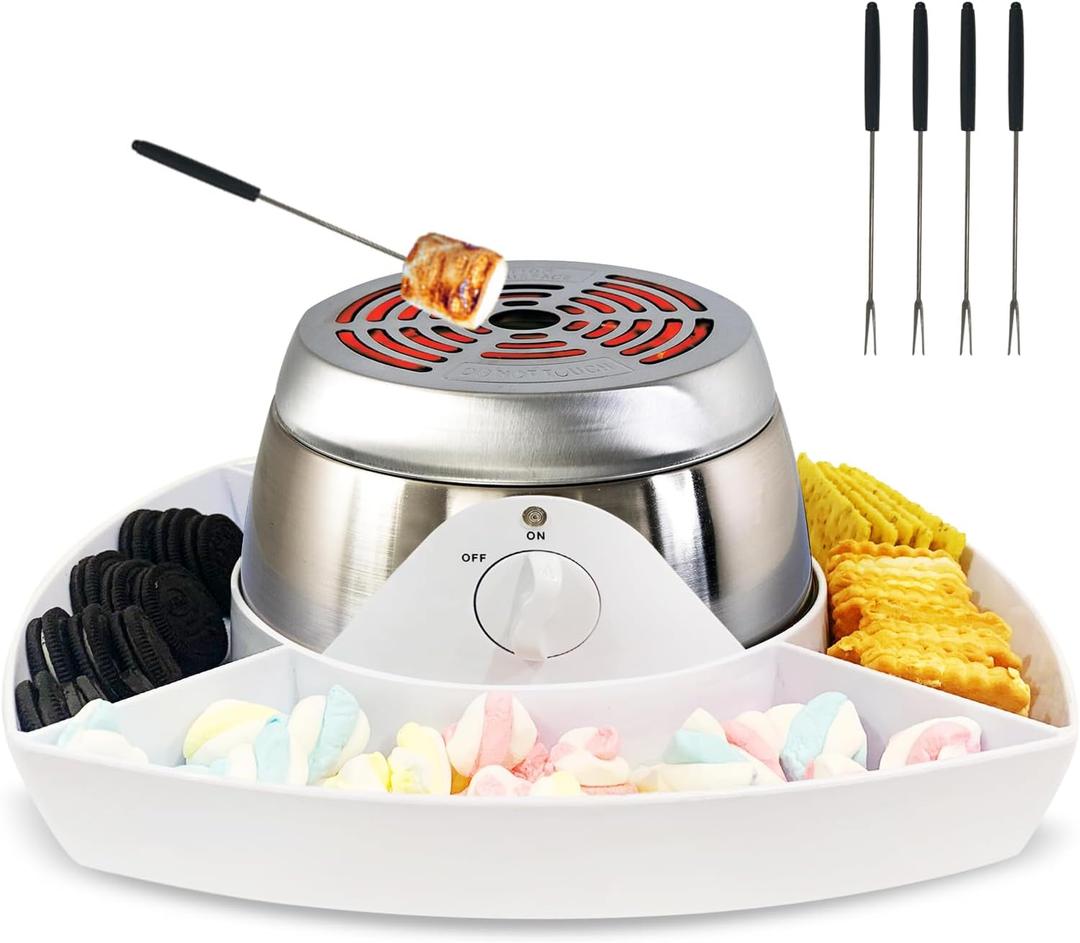 Smores Maker Tabletop Indoor Kit Smores Kit Indoor Smore Maker Tabletop Smores Maker Flameless Electric S'mores Maker Marshmallow Roaster, Movie Night Supplies Housewarming Christmas Gifts 120V 345W