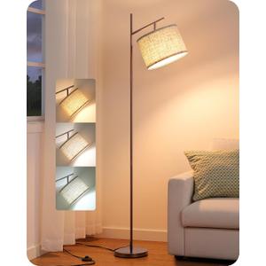 EDISHINE 64.7" Modern Minimalist Floor Lamps for Living Room with 3 Color Temperatures Bulb & Adjustable Linen Shade, Foot Pedal Switch, Tall Standing Lamp for Bedroom Office, Brown