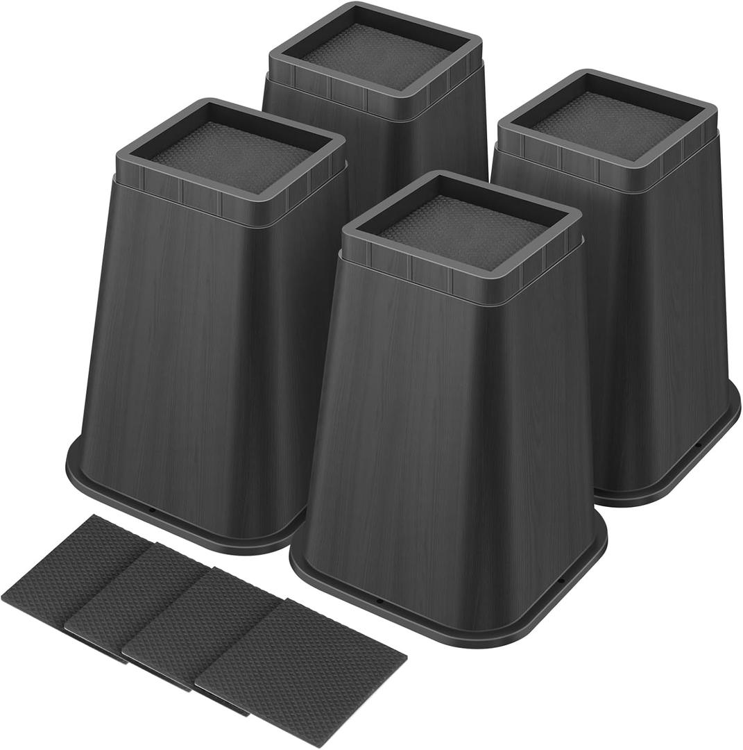 shouwuhho Bed Risers 8 Inch Heavy Duty, Furniture Risers Lifts 12" 8" 4" for Table, Desk Leg, Sofa, Couch, Adjustable Bed Frame Risers Supports Up to 6,000 Lbs, Black, 4 Pack