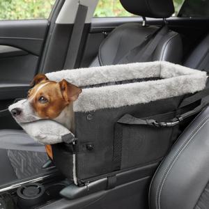 Center Console Dog Car Seat for Small Dogs,Washable Foldable Console Booster Seat for Puppy Car Seat with Safe Protection Hooks Adjustable Straps and Storage Pocket Pet Up to18lbs