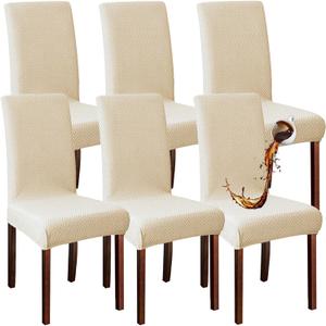 Waterproof Chair Covers Dining Chair Cover,Removable Washable Jacquard Parsons Chair Covers (Cream-Set of 6)