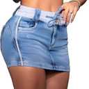 LAJIOJIO Denim Skirt Women,Jean Skirt for Women Drawstring High Waist Denim Skirts Jean Mini Skort with Zipper